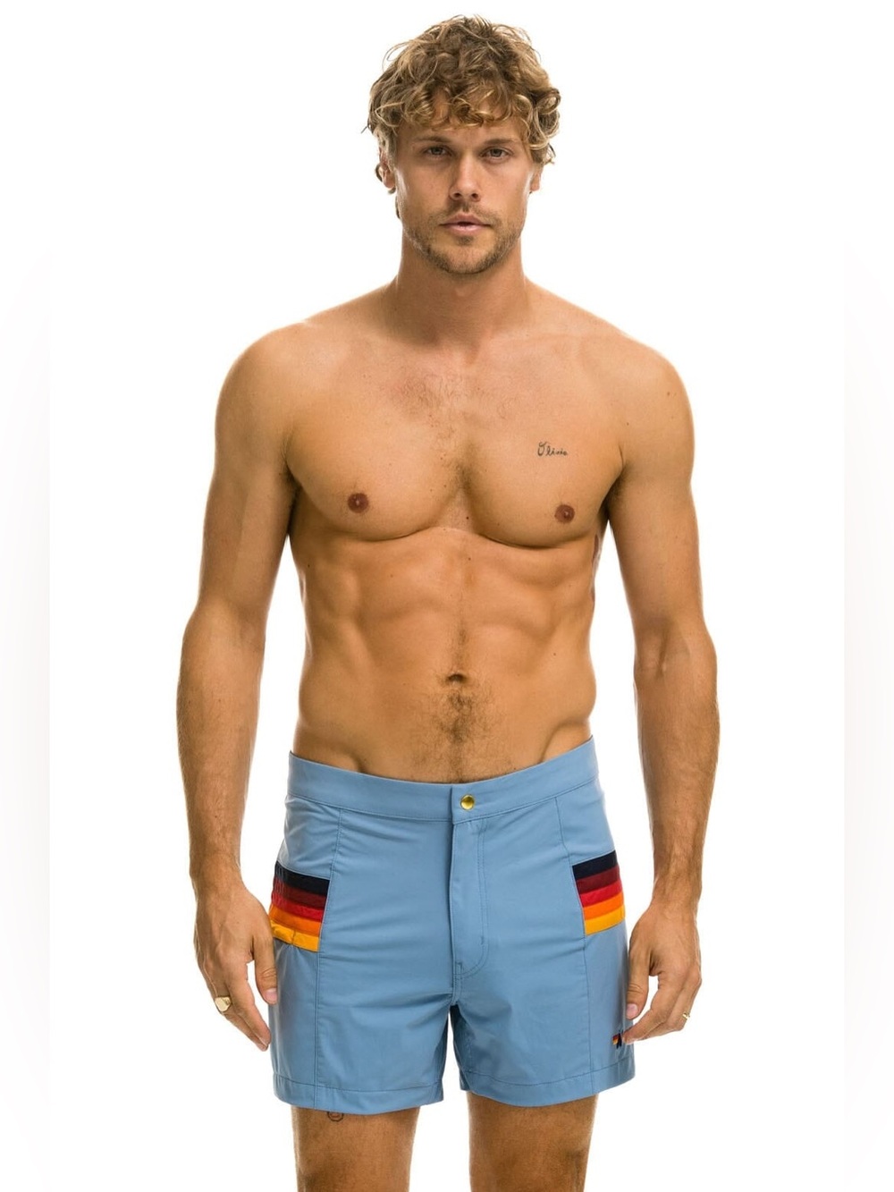 Aviator Nation horizontal 5 stripe flex shorts islanda 32 blue